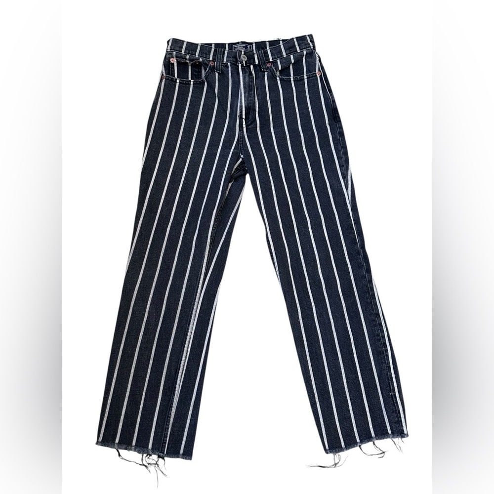 Abercrombie & Fitch Zoe Black And White Stripe Straight Jeans 26 Short Raw Hem